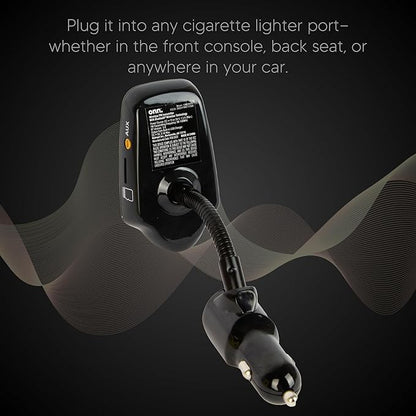 ONN Upgraded 2025 Car Bluetooth FM Transmitter – 1.44" Display, Flexible Gooseneck, Hands-Free Calls, Wireless Music Player, Radio Adapter, USB Charger, Micro SD Card & AUX Support