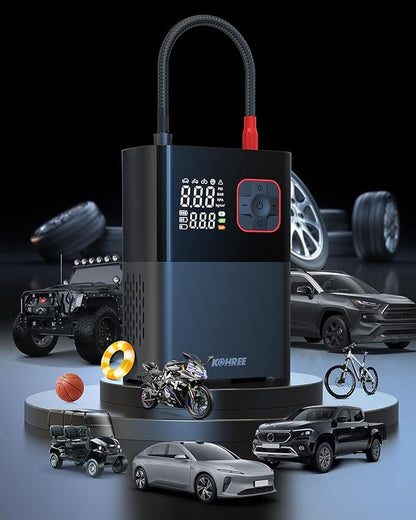 Kohree Tire Inflator Portable Air Compressor, 58LPM Faster Dual Cylinder Air Pump for Car Tires, Pickup Trucks & Large Tires, 150 PSI & 20000mAh Cordless Electric Air Pump with Pressure Detection