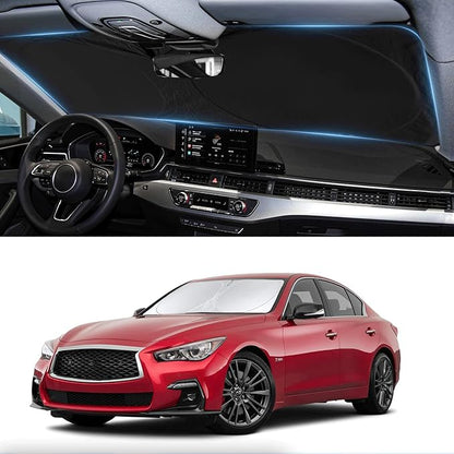 Custom Fit Infiniti Q50 Windshield Sunshade for 2014-2024 2025 Q50 for Infiniti Front Window Shades Cover for Windshield Sun Visor Protector 210T Reflector Blocks UV Rays Cooler Car Accessories