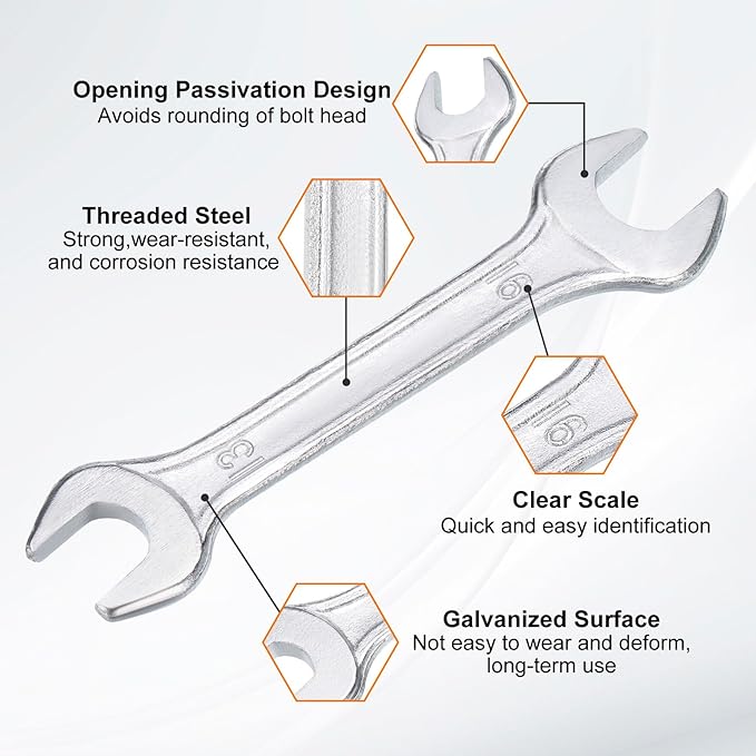 HARFINGTON 5pcs Double Open End Wrench 13mm x 16mm Metric 15 Degree Offset Angle Small Flat Head Wrench Galvanizing Open Ended Spanner for Automotive Repair Furniture Assembly