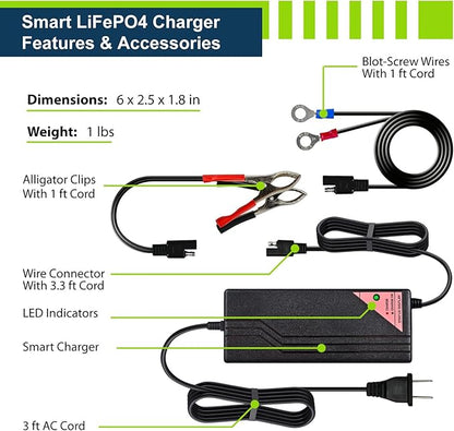 ExpertPower 12.8V 5A Smart Charger for Lithium LiFePO4 Deep Cycle Rechargeable Batteries