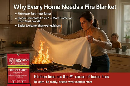 Emergency Fire Blanket for Home and Kitchen - 47"x47" - Must Have Fire Protection - Fire Suppression Fiberglass Fire Blankets for House Camping Car Office Emergency Survival Safety (1 Pack)