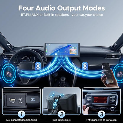 9.26'' Carplay Screen for Car with 2.5K Dash Cam and 1080P Backup Camera Portable Wireless Android Auto Screen GPS Navigation Mirror Link Voice Control Hands-Free for iOS 11+ Android 11+
