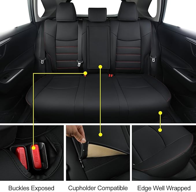 RISINGSTAR Rav4 Hybrid Seat Covers, fit 2019-2025 Toyota Rav4 Hybrid LE,XLE,Woodland Edition,XLE Premium,Limited, Not for XSE/SE/Plug-in(Black&Red)