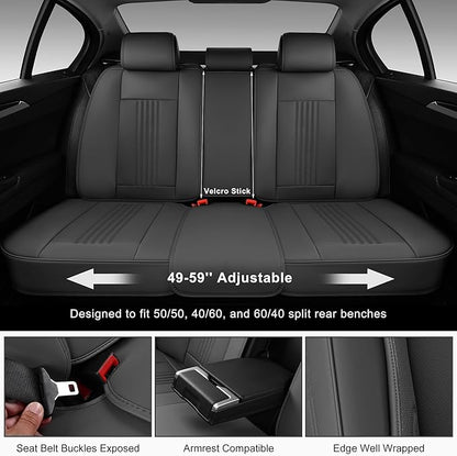 Car Seat Covers Full Set, Front and Rear Seat Covers for Cars, Waterproof Leather Auto Seat Protectors with Head Pillow, Car Seat Cushions Fit for Most Sedans SUV Pick-up Truck, Gray