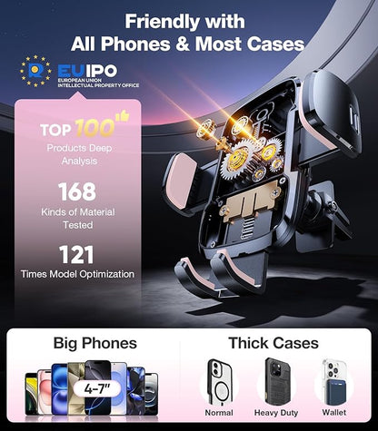 TORRAS Pink Phone Holders for Your Car【True Military-Grade & Strongest Suction】, Universal Car Phone Holder Mount Truck Cradle Stand for Dashboard Windshield Vent, Pink Car Accessories