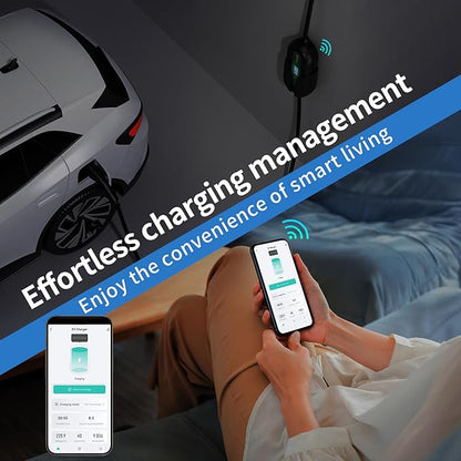 Romaa Level 2 EV Charger Portable Level 2 with 40A, 240V, NEMA 14-50, 25ft Cable, J1772 Charger, Adjustable Current, Delay Timer, EV Chargers for Home Level 2, App Control, FCC & ETL Certified