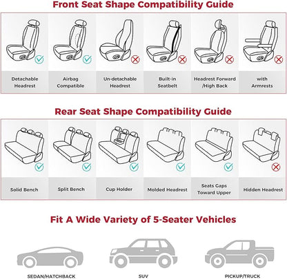 Grey Car Seat Covers Full Set - Waterproof Leather Car Seat Protector Universal Fit Forester Legacy Impreza Tucson Elantra Santa Fe Kona