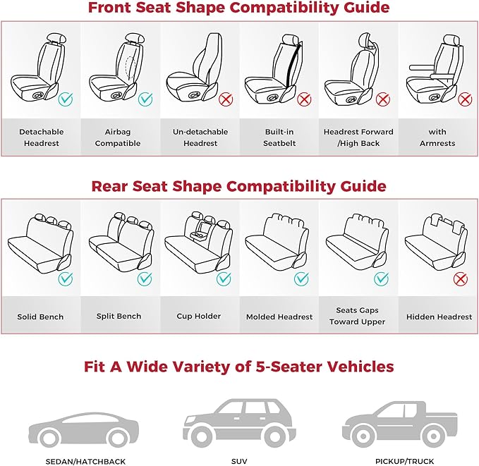 Black Car Seat Covers Full Set - Waterproof Leather Car Seat Protector Universal Fit Escape Fusion Edge Expedition Ranger