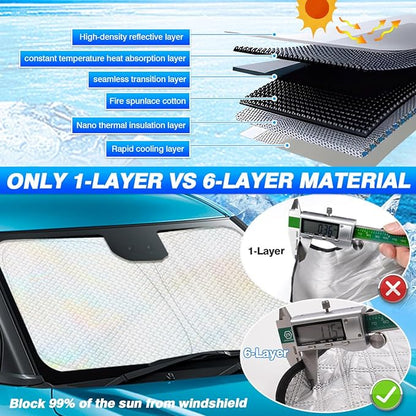 Windshield Sun Shade for 2022-2025 2026 Kia Carnival Accessories Thicken 6-Layer Front Window Sunshade Cover Sun Visor Protector Foldable Block UV Rays Keep Vehicle Cool