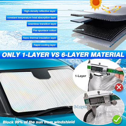 Windshield Sun Shade for 2020-2025 2026 Nissan Sentra Accessories Thicken 6-Layer Foldable Front Window Sunshade Cover Sun Visor Protector Block UV Rays Keep Vehicle Cool