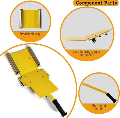 Adjustable Portable Tire Jack, Detachable Roller Plate, Heavy-Duty Tire Lifting Tool,Tire Dolly with A Load Capacity of 120 Pounds, Suitable for Cars, SUVs and Trucks, Bright Yellow Surface
