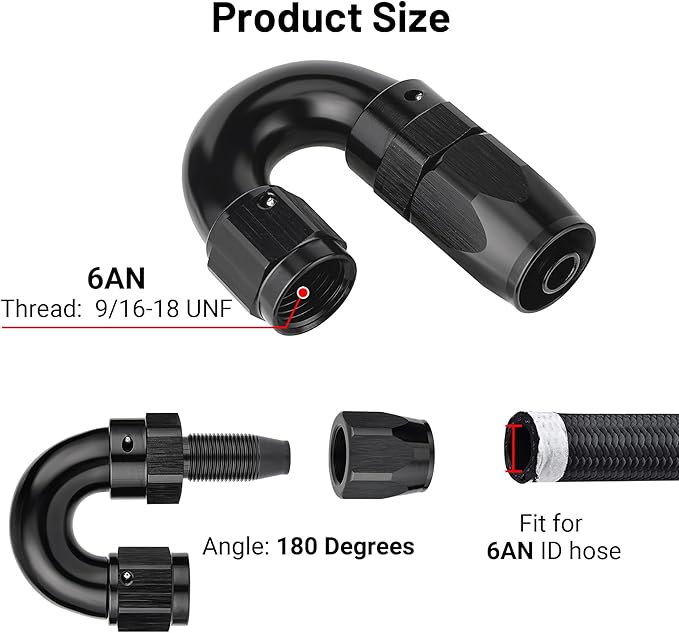 EVIL ENERGY 6AN 180 Degree One Piece Full Flow Hose End Fitting Swivel For CPE Braided Hose