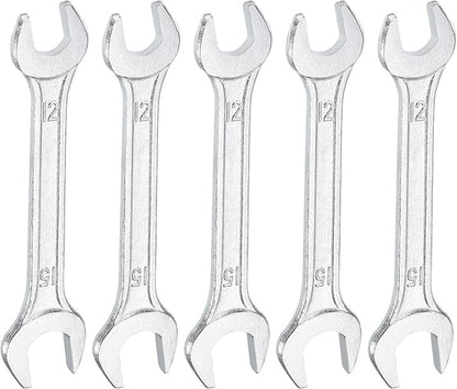 HARFINGTON 5pcs Double Open End Wrench 12mm x 15mm Metric 15 Degree Offset Angle Small Flat Head Wrench Galvanizing Open Ended Spanner for Automotive Repair Furniture Assembly