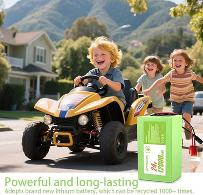 24V 12Ah Battery & Charger Kit for Kids Ride-On Cars | Compatible with 24V Torex UTV 4X4 & Electric ATVs | 7S4P 29.4V with Safety Harness & Red Plug (Flex 24V12Ah 20hr)