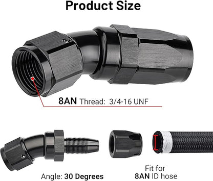 EVIL ENERGY 8AN 30 Degree One Piece Full Flow Hose End Fitting Swivel For CPE Braided Hose