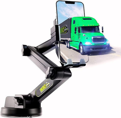 Phone Mount for Truck Phone Holder for Truck - Heavy Duty Super Suction Cup, Mobile Device Holder Dashboard Window 16.9 inch Long Arm & Stable, iPhone & Samsung Compatible, Semi Trucker, Gray