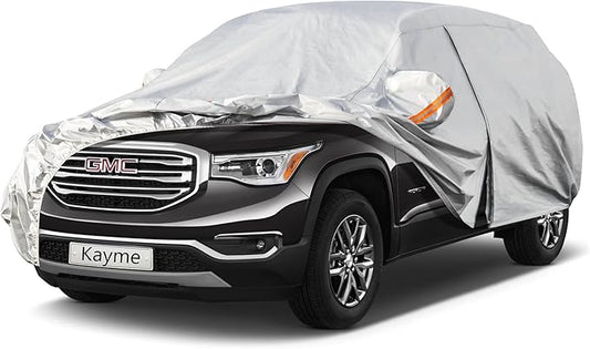 Kayme 6 Layers SUV Car Cover Custom Fit for GMC Acadia (2007-2025) Waterproof All Weather for Automobiles, Outdoor Full Cover Rain Sun UV Protection.Silver