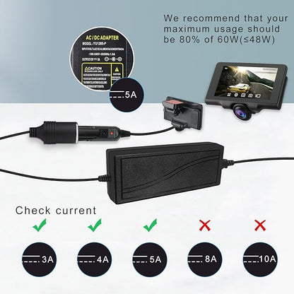 inShareplus 12V 5A 60W AC to DC Converter, 12 Volt Cigarette Lighter Adapter, AC 100-240V to DC 12V Car Lighter Adapter to Wall Outlet Adapter, 12V Power Supply for Car Devices (MP3, Fan, Dash Cam)