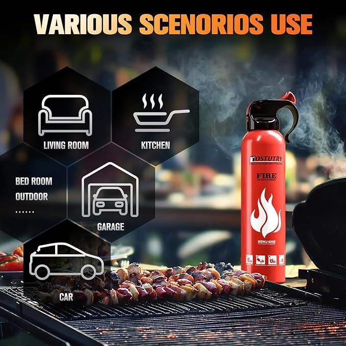 Upgraded 8-IN-1 Fire Extinguisher for Home Vehicle Car Kitchen Boat, Small Fire Extinguishers Spray with Mount for Class A B C K Fire, Portable Non-Toxic Prevent Re-Ignition Easy Clean (4 Pack)