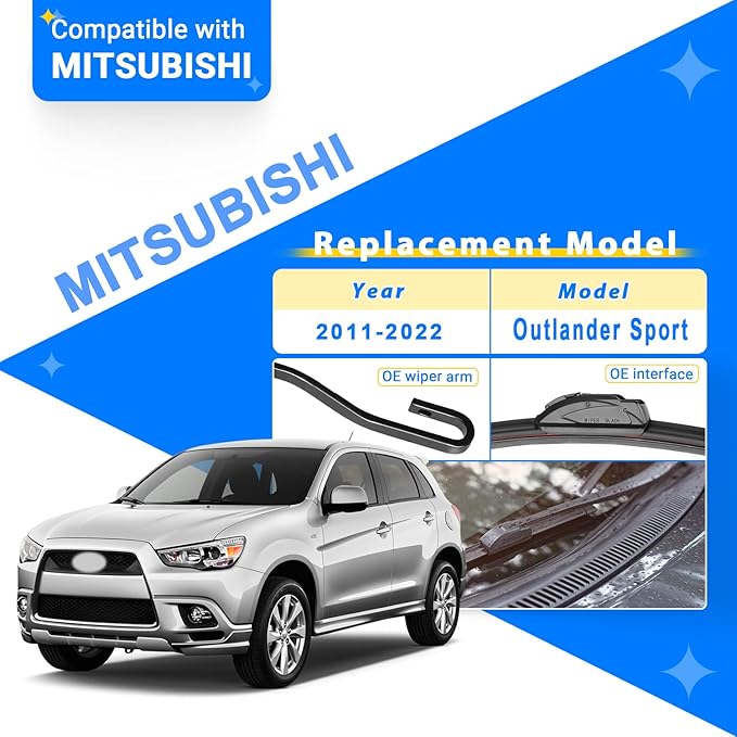 Windshield Wiper Blades Replacement for Mitsubishi Outlander Sport 2011-2022 Original Factory Quality Front Rear Wipers Blade Set for My Car - 24" 21" 10" (Pack of 3)