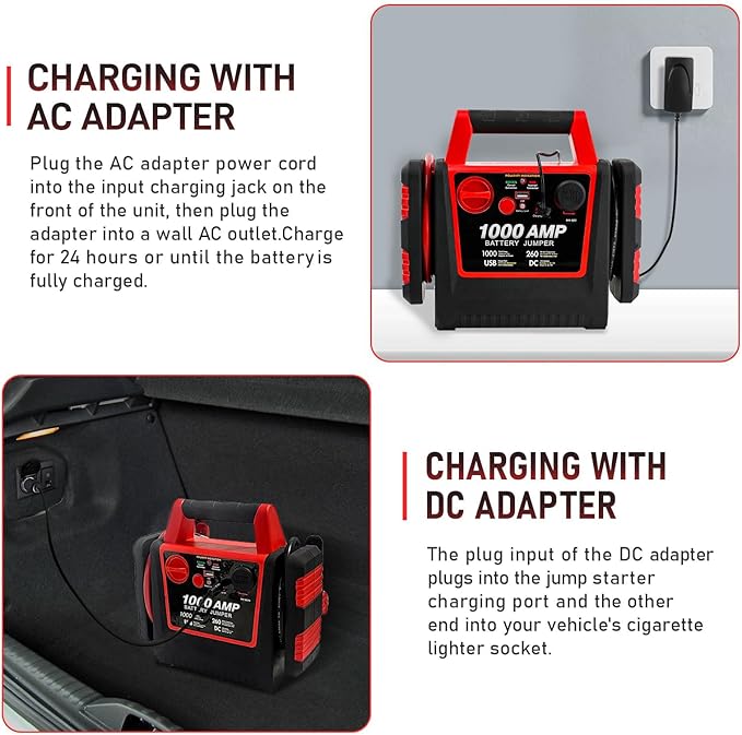 Car Battery Jump Starter with Air Compressor 1000Amp Portable Jump Starter(Satisfy 5L Gas/Diesel),12V Car Battery Charger with 260PSI Tire Inflator, Jumper Cable with USB/DC Port