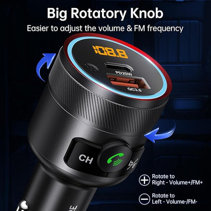 Syncwire Bluetooth 5.4 FM Transmitter for Car, 38W PD&QC3.0 Dual USB Charging Bluetooth Car Adapter Microphone & Bass Sound MP3 Music Player FM Kit with Hands-Free Calling