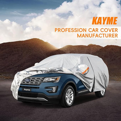 Kayme 6 Layers SUV Car Cover Custom Fit for Ford Explorer（2006-2025） Waterproof All Weather for Automobiles, Outdoor Full Cover Rain Sun UV Protection.Silver