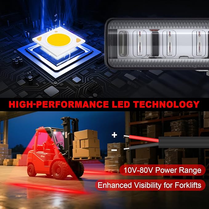LED Forklift Safety Light Red for AGV Automated Guided Vehicle, Forklift Truck, Industrial Lift, Warehouse Safety, IP67 Waterproof, Aluminum Housing (2PCS)