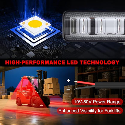 LED Forklift Safety Light Red for AGV Automated Guided Vehicle, Forklift Truck, Industrial Lift, Warehouse Safety, IP67 Waterproof, Aluminum Housing (2PCS)