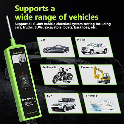 Test Light Automotive Electrical Tool, Topdiag P60 Car Circuit Tester, 12V 24V Power Circuit Probe Kit, 6-30V Vehicle Short Circuit Finder Automobile Voltage Tester, Component Activation Tool