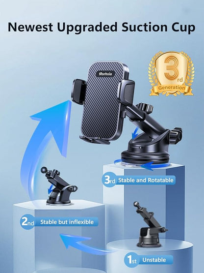 [Military-Grade 3-in-1 Blue Phone Holders for Your Car, [2025 Most Stable and Flexible Suction Cup] Vent Dashboard Windshield Cell Phone Mount Car Fit for All Phones, iPhone, Samsung