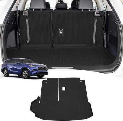 KMF Cargo Liner for 2025 Toyota Highlander 7 Seats 2020-2024 with Backrest Mat,All Weather Liners TPE Odorless Cargo Mat,Backrest Mat Protector Highlander Accessories