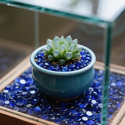 0.96LB Glass Beads Vase Filler Aquarium Gravel Decor Flat Glass Marbles Gems Pebbles Fish Tank Rocks Home Decorative Art Craft - Cobalt Blue