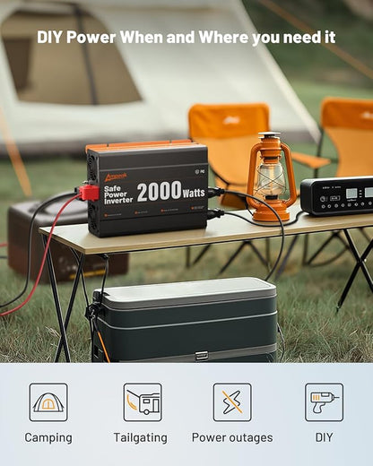 Ampeak 2000W Power Inverter, Inverter 12V to 110V Modified Sine Wave, High Conversion Efficiency 89%, 30W PD 18W USB, 3 AC Outlets for Camping