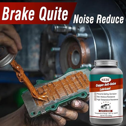 Keze Copper Anti Seize Thread Lubricant Compound Grease with Brush for High Temp Auto Bolts Spark Plug Never Seize Antiseize,Prevent Rust and Corrosion,8 Oz