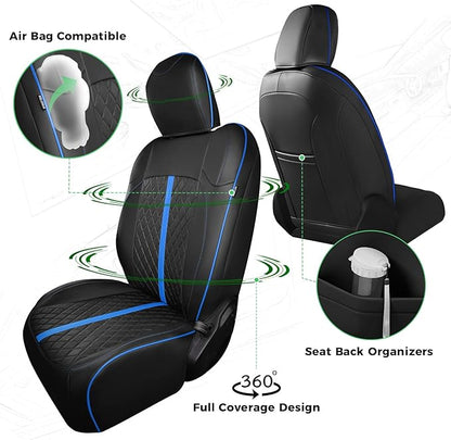 for Jeep Wrangler Seat Covers 4Door JL 2018 2019 2020 2021 2022 2023 2024 2025, Custom Car Seat Cover Full Set, Luxury Waterproof Leather Seat Protectors, Black Blue Trim, W/O Rear Cup Holder