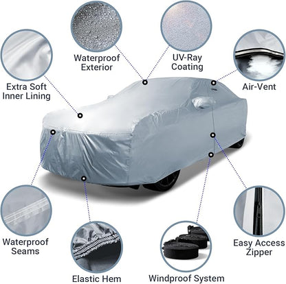 iCarCover 18-Layer Car Cover Waterproof All Weather, Premium Quality Car Covers for Automobiles, UV Protection, GR Supra, LXS SC, Cayman, 718, 911, 350Z, Fits 164-173 Inches