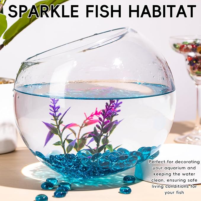 1 LB Glass Marbles, Sea Blue Mini Flat Glass Beads~150 PCS for Vase Fillers, Floral Bottom Mancala Gems Pebbles Fish Tank Rocks for Table Aquarium,Home Decor Art Craft Supplies(0.5"~0.7")