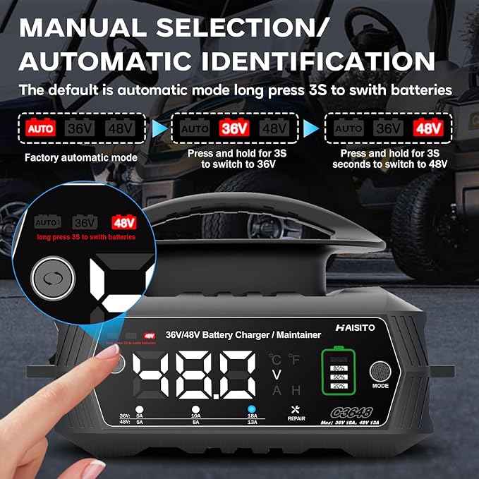 Golf cart Battery Charger, 48V 13A and 36V 18A Trickle Battery Charger,48 Volt Golf Charger,for EZGO RXV&TXT Smart Charger,Lithium,LiFePO4,Lead-Acid AGM/Gel/SLA..BatteryCharger,3-Pin (Delta-Q)