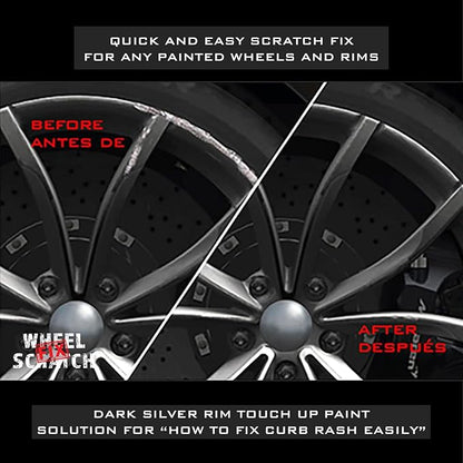 Dark Silver Rim Touch Up Paint Kit, Car Wheel Scratch Repair Kit, Wheel Touch Up Paint Pen, curb rim repair kit, curb rash repair kit, Universal Rim Alloy Wheel Paint Dark Silver (Dark Silver)