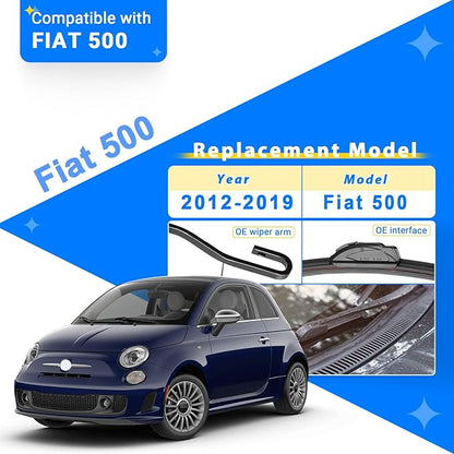 Windshield Wiper Blades Replacement for 2012-2019 Fiat 500 Original Factory Quality Front Rear Wipers Blade Set for My Car - 24" 14" 12" (Pack of 3)