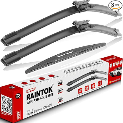 Windshield Wiper Blades Replacement for Buick Enclave 2012 2013 2014 2015 2016 2017 Original Factory Quality Front Rear Wipers Blade Set for My Car - 24" 21" 12" (Pack of 3)
