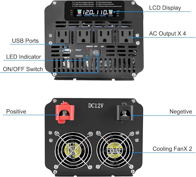 LVYUAN 3000 Watt Power Inverter 12V to 110V 120V for Vehicle, Solar Inverter System, Heavy Duty, RV, Truck, Off Grid,Camping with 4 AC Outlets, LCD Display, Wireless Remote Control, Car Power Inverter
