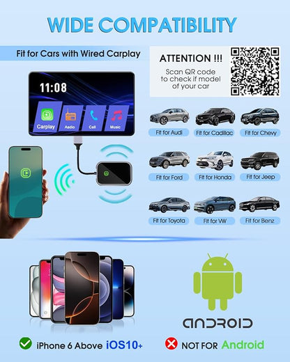 Wireless CarPlay Adapter - Fast & Stable Connection for Carplay Wireless Adapter Convert Factory Wired to Wireless CarPlay Dongle Plug & Play Car Play Fit for iPhone iOS 10+ (Grey)