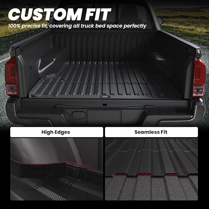 LASFIT Bed Mat for Toyota Tacoma (6FT,73.5''Bed) 2023 2022 2021 2020 2019-2005 Truck Bed 6 ft, All Weather TPE Car Bed Liner for Toyota Tacoma Accessories Truck Mat &Cargo Liner, Black