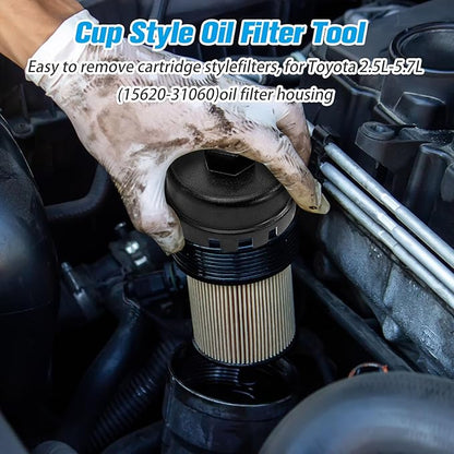Heavy Duty Oil Filter Cap Removal Tool, 64mm 14 Flute Oil Filter Wrench, Compatible with Toyota, Lexus, Highlander (2.5L-5.7L Engines)