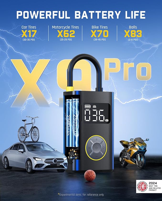 Fanttik X9 Pro Portable Tire Inflator for Compact Car, 1Min Fast Inflate Electric Bike Pump with Digital Tire Pressure Gauge, 150PSI Air Compressor for Electric Bikes, Motorcycle, Ball