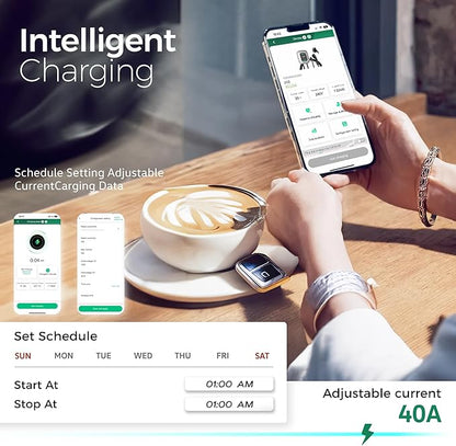 EV Charger Level 2, TESSAN 40A/240V Electric Vehicle Charing Station, Smart EV Chargers Equipment App Control Wi-Fi （Only 2.4Ghz）& Bluetooth 25ft Cable with NEMA 14-50 Plug for Indoor Outdoor Home