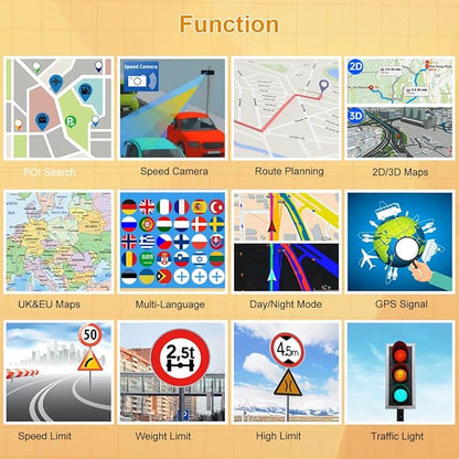 GPS Navigator for Car 7 inch Touch Screen Voice Prompts Turn Direction Speed Limit Warning Free Update Map